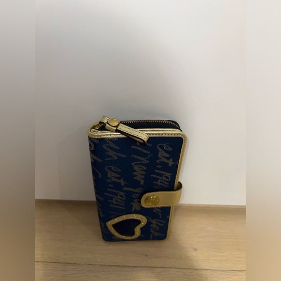 Coach Blue and Gold Snap Wallet With Heart Decal "Est 1941” - Preowned - Picture 3 of 7